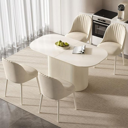 Miuuod 62.99" Large Modern Dining & Kitchen Table Set,with 4 Cushion Chairs for 6-8,Long Oval Side,Space-Saving for Dining Room,Kitchen Island,Cream White