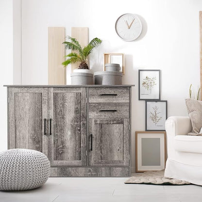 Giantex Buffet Server Sideboard Storage Cabinet Console Table Utensils Organizer Kitchen Dining Room Furniture, Entryway Cupboard with 2-Door Cabinet and 2 Drawers (Weathered Oak)
