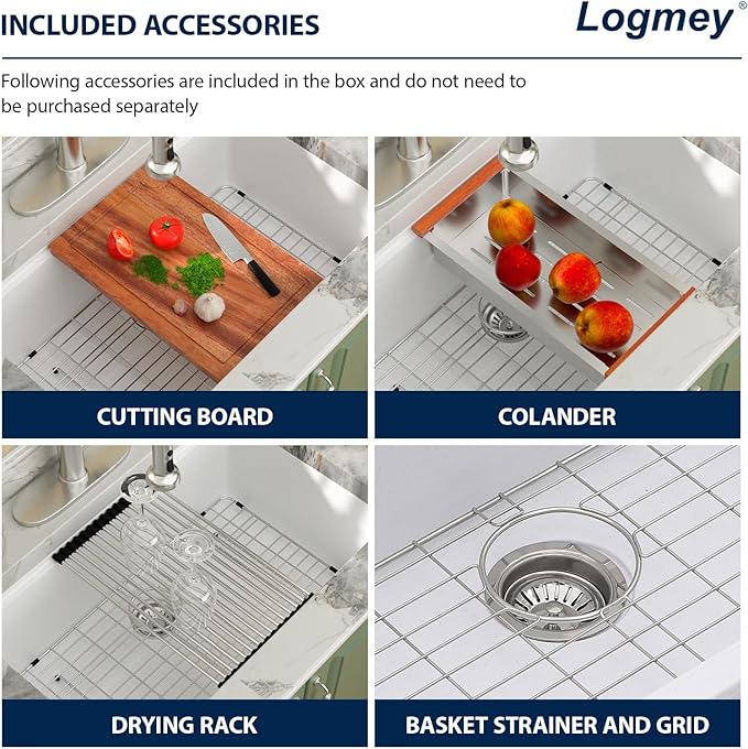Logmey 30" White Granite Composite Undermount Sink,All in One Workstation Single Bowl Quartz Sinks,Scratch-resistant,Large Deep Under Counter Sink for Minimalist & Scandinavian Style Kitchen,30x19x9