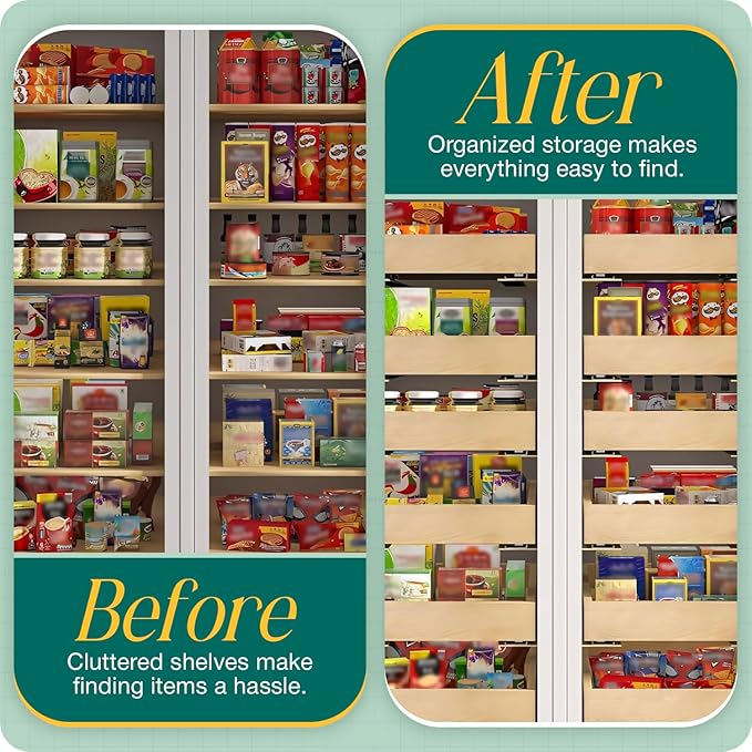 B&B HARDWARE Drawer Organizer – Customizable Pull-Out Storage for Kitchen & Pantry Cabinets – Drawer in UV-Lacquered Birch or Particleboard with Vinyl Wrap -