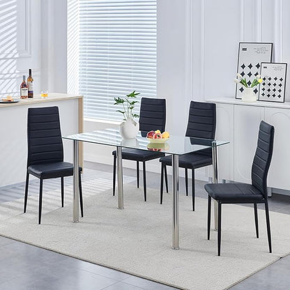 Glass Dining Table for 4-6, Modern Dining Room Table with 51.2" Clear Tempered Glass top and Chrome Silver Legs for Kitchen, Small Space