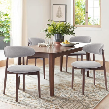 COLAMY Wooden Dining Chairs Set of 4, Modern Fabric Upholstered Dining Room Chair, Farmhouse Kitchen Chair with Foot Pegs, Light Grey
