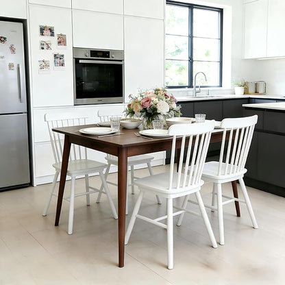 Windsor Dining Chairs Set of 2, Farmhouse Solid Wood Kitchen Chair with Spindle Back, Modern Side Dining Chairs Set for Dining Room, Kitchen, Restaurant, White
