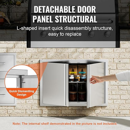 VEVOR BBQ Access Door, 30.5W x 21H Inch Double Outdoor Kitchen, Stainless Steel Flush Mount, Wall Vertical with Recessed Handles, for BBQ Island, Grilling Station, Outside Cabinet