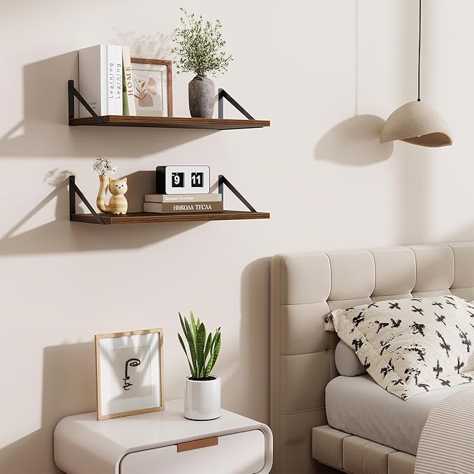 Acovy Deep Floating Shelves,24" Wx10 D Floating Shelf for Wall Set of 2,Hanging Storage Shelf with Metal Brackets,Wide Display Wall Shelves for Living Room,Bedroom,Bathroom,Kitchen,Walnut