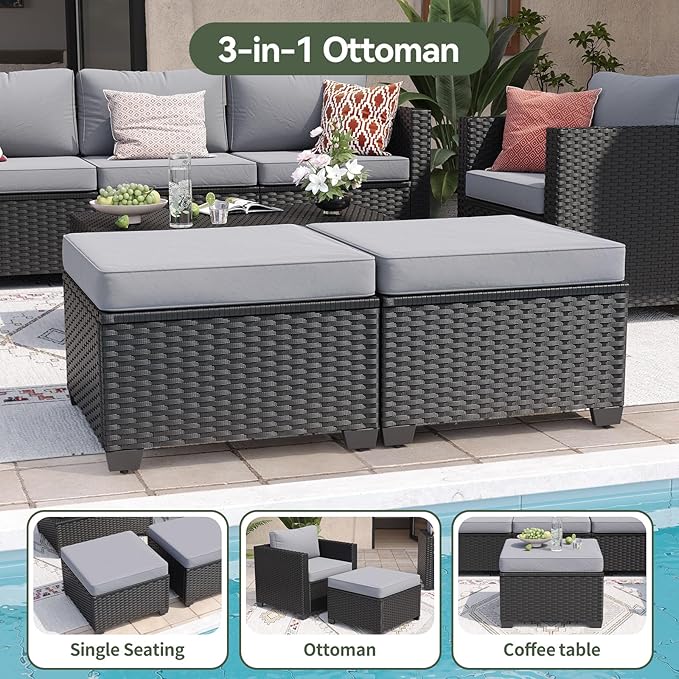 Aoxun 10 Piece Outdoor Patio Furniture Set 9 Seats, Outdoor Sectional with Thick Waterproof Cushions, Patio Conversation Sets for Garden,Backyard, Porch, Balcony, Deck, Black & Gray