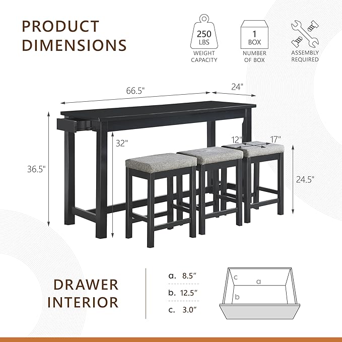 Homelegance 4-Piece Counter Height Dinette Set, Black