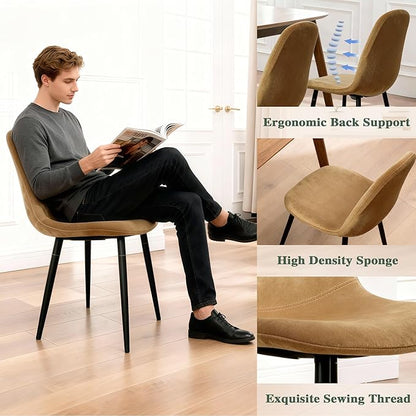 CangLong Set of 2 Velvet Dining Chairs with Metal Legs, Accent Chairs for Living Room & Bedroom, Modern Side Chairs for Kitchen/Restaurant, Earthy Yellow