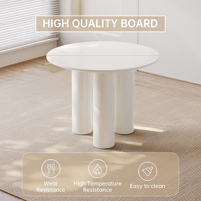Guyii 39.37" Cream White Dining Table, Modern Round Kitchen Table, Small Indoor End Table for Kitchen, Bar, Living Room, Small Space, Easy Assembly, Table Only