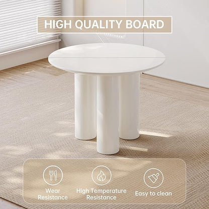 Guyii 39.37" Cream White Dining Table, Modern Round Kitchen Table, Small Indoor End Table for Kitchen, Bar, Living Room, Small Space, Easy Assembly, Table Only
