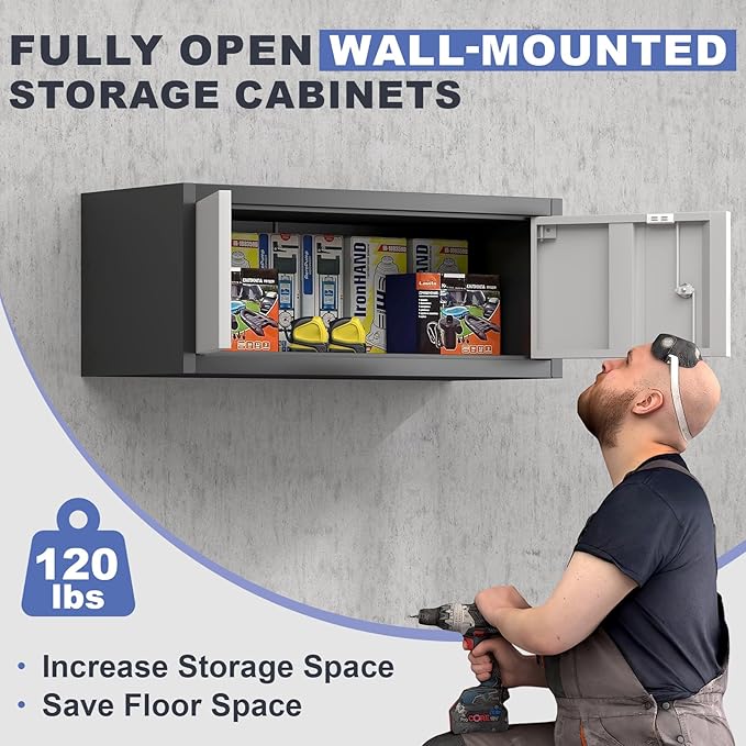 Metal Locking Cabinet, 12.8" H Garage Cabinet Wall Mount, Steel Storage with Doors, Floating Storage Organization for RV, Hanging Cabinets for Workshop, Warehouse, Wall Cabinet