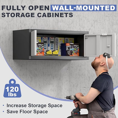 Metal Locking Cabinet, 12.8" H Garage Cabinet Wall Mount, Steel Storage with Doors, Floating Storage Organization for RV, Hanging Cabinets for Workshop, Warehouse, Wall Cabinet