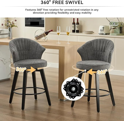 Wing Back Swivel Bar Stools Set of 2-25" Counter Height Adjustable Stools Chenille Upholstery, Leveling Feet for Kitchen Island, Home Pub or Dining Room
