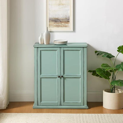 Crosley Furniture Holbrook Traditional Stackable Kitchen Storage Pantry, Accent Cabinet, Bathroom Storage, Distressed Seafoam Blue