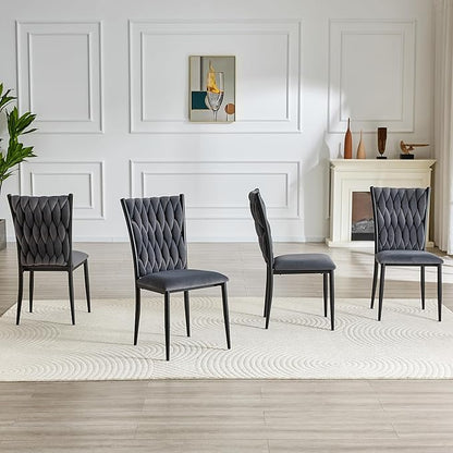 Upholstered Dining Chairs Set of 4, Hand-Woven Back Kitchen Chair, Luxury Gold Dining Chairs,Velvet Upholstery with Metal Legs, Modern Velvet Chair for Dining Room、Kitchen、Restaurant