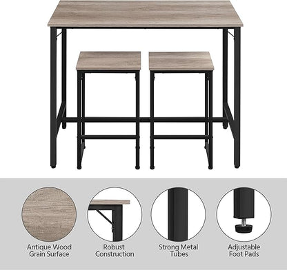 Topeakmart Kitchen Bar Table Set, 3 Piece Dining Table Set, Rectangular Pub Breakfast Table Set, Counter Height with Bar Stools for Dining Room, Apartment, Small Space