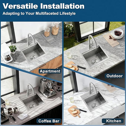 Doirteal 15 x 15 inch Drop-in Kitchen Sink, 16 Gauge Stainless Steel Single Bowl Bar Prep Sink, 9 Inch Deep Compact Topmount Sink for Apartment, RV and Small Spaces, Brushed Silver