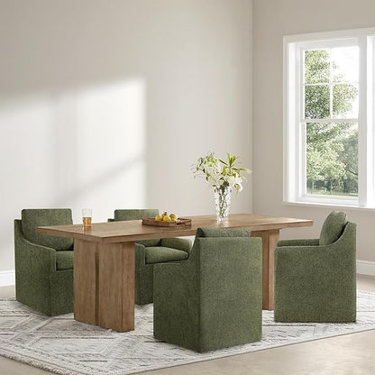 KISLOT Upholstered Dining Chairs Set of 1, Modern Dining Room Chairs with Casters & Washable Cover, Rolling Accent Chair with Hidden Storage for Kitchen, Farmhouse, Living Room, Green, 1 Box