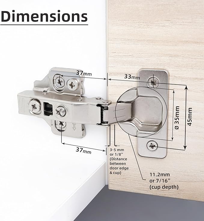 DecoBasics Full Overlay European Soft Close Cabinet Hinges for Kitchen Cabinets (6 Pcs) -105° Frameless Concealed Cabinet Door Hinge -4 Way Adjustability & Clip on Plate for Easy Installation