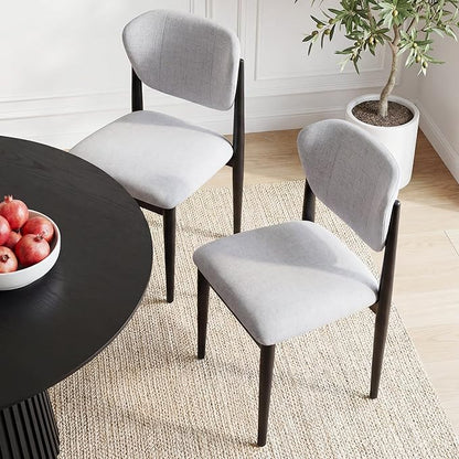 Casaphoria Dining Chairs Set of 2, Solid Black Wood Legs Upholstered Kitchen Chairs, Mid Century Modern Ergonomic Curved Back Accent Chair for Dining Room, Home Office and Vanity, Gray