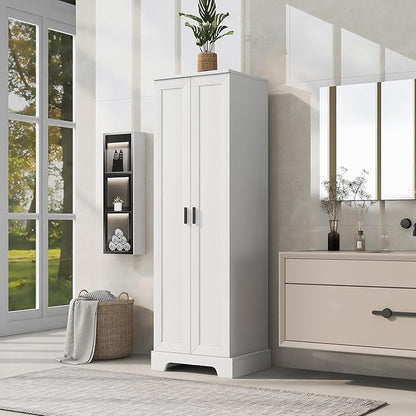 Favfurish 71" Tall Bathroom Storage Cabinet with Doors, Modern Linen Cabinets w/Adjustable Shelves & Anti-Tipping Device, Easy Assembly, Freestanding Organizer for Dining Room,Kitchen,Office,White