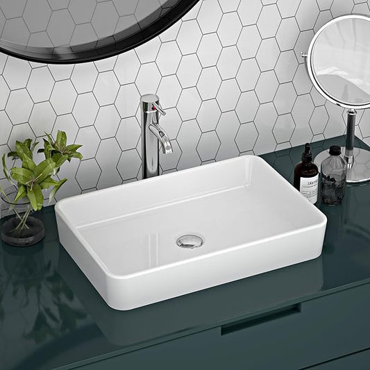 DeerValley DV-1V032 Ally White Ceramic Rectangular Vessel Bathroom Sink