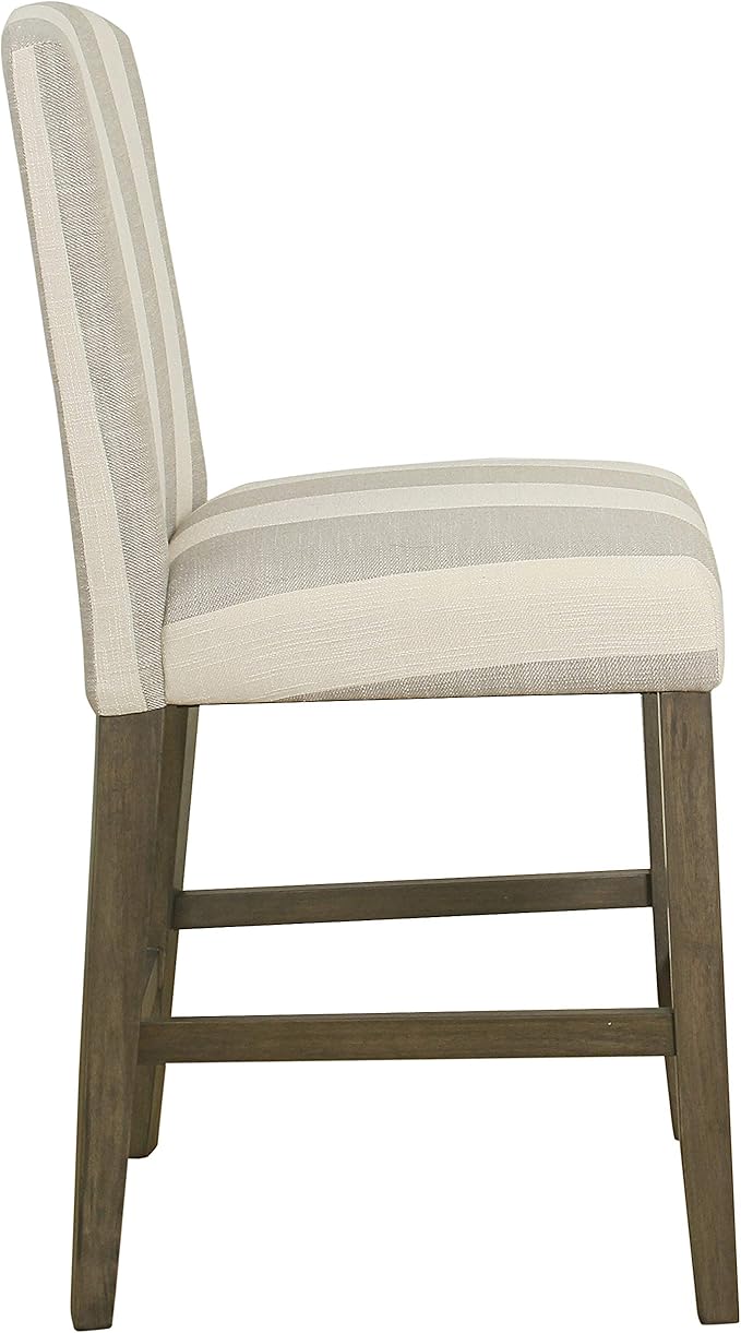 HomePop Parsons Classic Upholstered High Back Curved Top Barstool, 24-inch, Grey Stripe