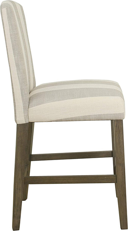 HomePop Parsons Classic Upholstered High Back Curved Top Barstool, 24-inch, Grey Stripe