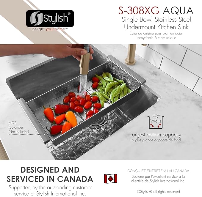 Stylish 19 x 18 Inch Undermount Kitchen Sink 16G Stainless Steel 10mm Radius Corners Single Bowl Kitchen Sinks with Bottom Grid and Luxury Basket Strainer, S-308XG