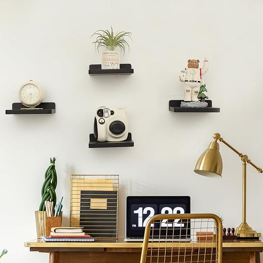 Small Floating Shelf, 5x6 Inch Display Ledges for Wall,Mini Shelves,Rustic Wood Shelf for Bedroom Living Room Bathroom Kitchen (6, Black)