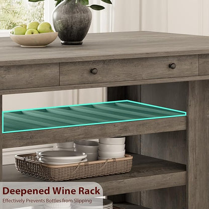 GAOMON 60" Counter Height Dining Table for 4, Farmhouse Rectangular Tall Bar Height Kitchen Dining Table & Thick Table Top, with Deepened Wine Rack & Shelves for Kitchen, Bar,Retro Gray