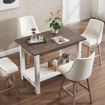 Solid Wood Counter Height Dining Table, 47.5" Small Kitchen Table with Open Storage Space Rectangle Bar Table for Dining Room/Home Bar/Kitchen Island, Brushed Brown