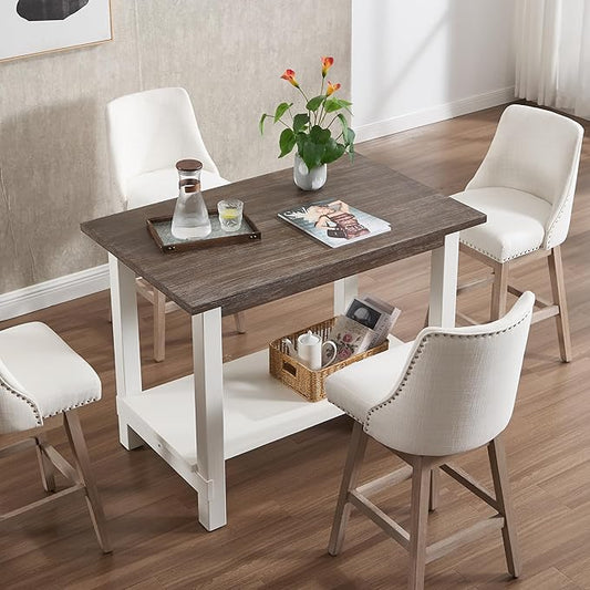 Solid Wood Counter Height Dining Table, 47.5" Small Kitchen Table with Open Storage Space Rectangle Bar Table for Dining Room/Home Bar/Kitchen Island, Brushed Brown