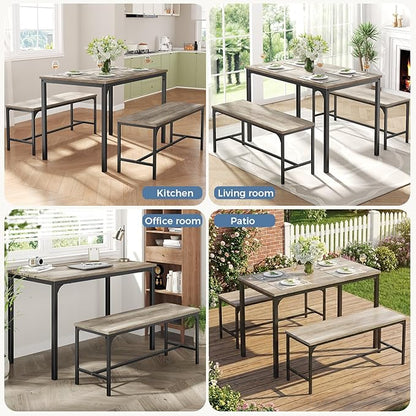 DUMOS Dining Table, Dining Table Set for 4 with Bench, Easy to Assemble Kitchen Table, Space-Saving Ideal 4-Person Set for Dining Room Kitchen Apartment Corner Gray 3 Pack