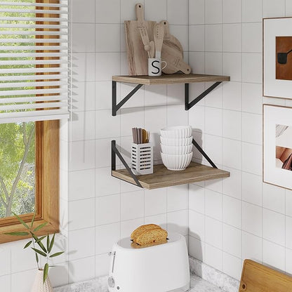 Acovy Deep Floating Shelves,16" Wx10 D Floating Shelves for Wall Set of 2,Heavy Duty Wood Floating Shelf with Metal Bracket,Wall Mounted Hanging Shelf for Living Room Bedroom Bathroom Kitchen,Grey