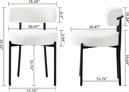 EDWELL White Dining Chairs Set of 6, Modern Dining Room Chairs with 3.94“ Cushions Mid-Century, Round Upholstered Boucle Chairs for Kitchen, Living Room, Kitchen Chairs with Black Metal Legs