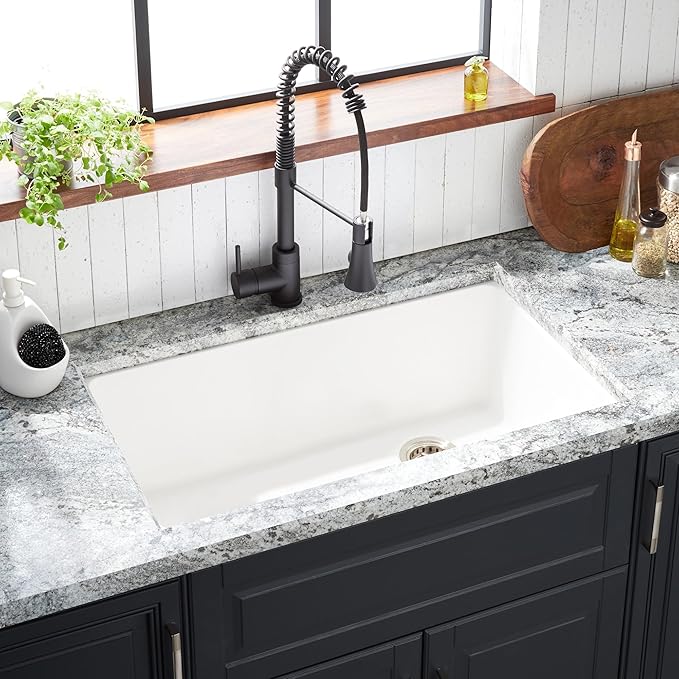 Signature Hardware 447666 Totten 33" Drop In or Undermount Single Basin Granite Composite Kitchen Sink