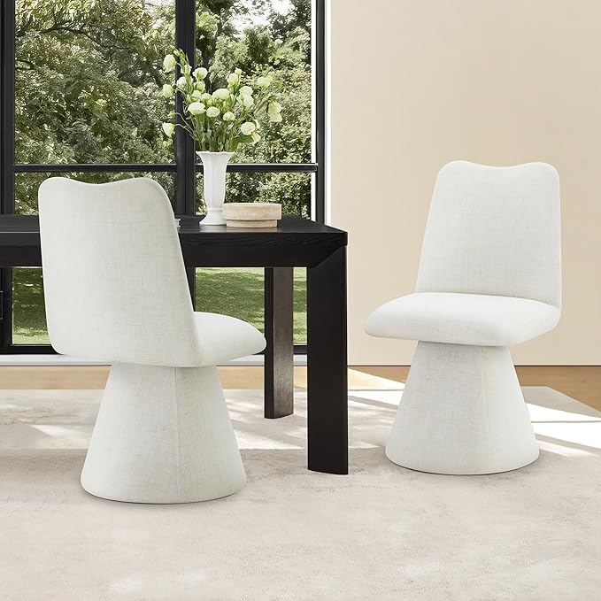KISLOT Swivel Dining Chairs Set of 2, Modern Upholstered Dining Chair Mid Century Kitchen Chairs with High Back, 360 Degree Rotating Vanity Chair for Dining Room, Bedroom, Farmhouse, Beige