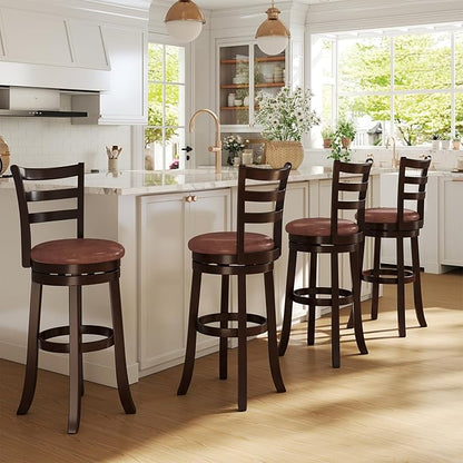 Giantex Swivel Bar Stools Set of 2, 30" Upholstered Counter Height Bar Chairs w/High Backrest, Faux Leather Seat, Solid Rubber Frame & Wrap-Around Footrest, Wooden Barstools for Kitchen Island, Pub