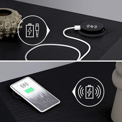 Mobili Fiver, Evolution Dining Table 70.9 x 15.7 in, with Wireless Charger, Ashwood Black with Two Legs, Made in Italy