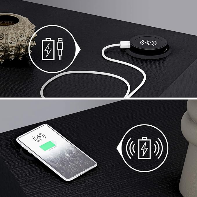 Mobili Fiver, Evolution Dining Table 70.9 x 15.7 in, with Wireless Charger, Ashwood Black with One Leg, Made in Italy