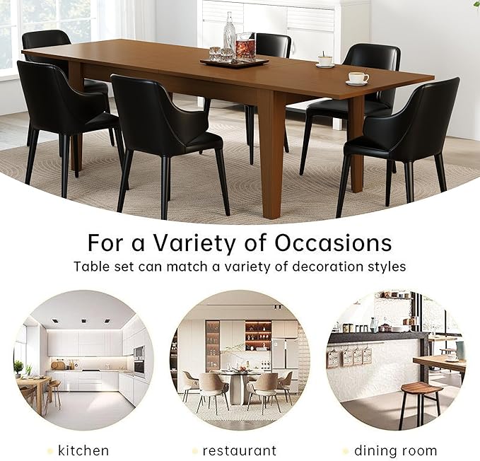 ODC 71" to 106" Extendable Dining Table, Expandable Large Kitchen Table Seats 6-10 People, Space-Saving Woodgrain Dining Room Table & Home Office Conference Desk, Teak