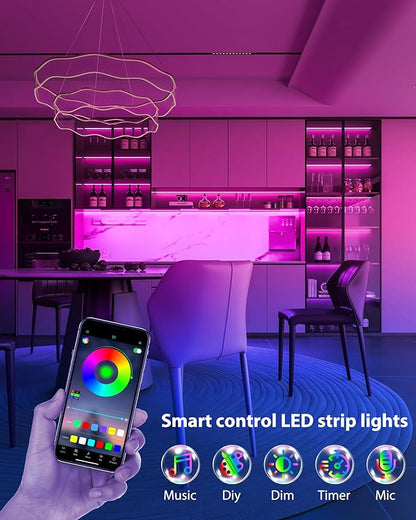 ASOKO 300 Lumens RGB Under Cabinet Lights - 6 Pack, 12-inch Linkable LED Strip Lights with Music Sync, APP & Remote Control for Ambient Room Decor