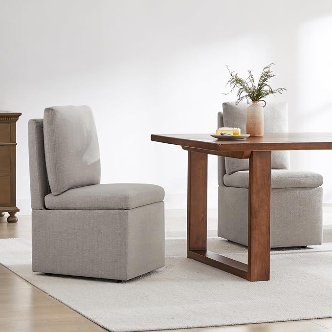 KISLOT Upholstered Dining Chairs with Casters, Modern Dining Room Chairs Set of 2 with Hidden Storage & 4 Wheels, Single Sofa Chair for Kitchen, Reading Room, Waiting Room, Taupe