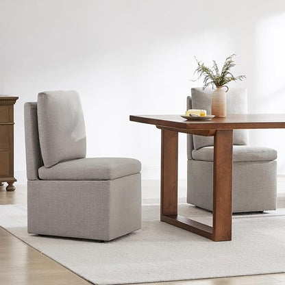 KISLOT Upholstered Dining Chairs with Casters, Modern Dining Room Chairs Set of 2 with Hidden Storage & 4 Wheels, Single Sofa Chair for Kitchen, Reading Room, Waiting Room, Taupe