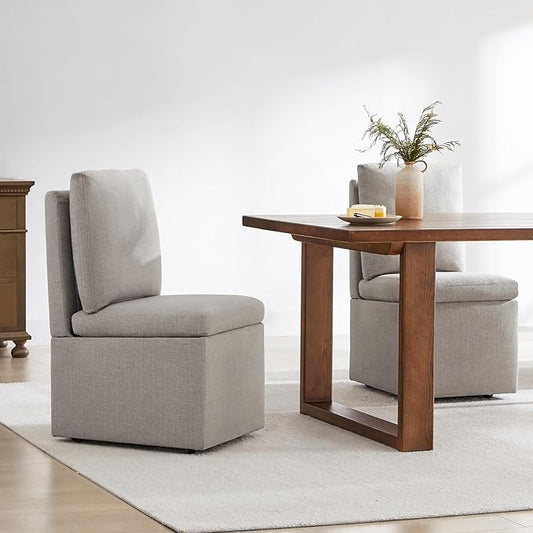 KISLOT Upholstered Dining Chairs with Casters, Modern Dining Room Chairs Set of 2 with Hidden Storage & 4 Wheels, Single Sofa Chair for Kitchen, Reading Room, Waiting Room, Taupe