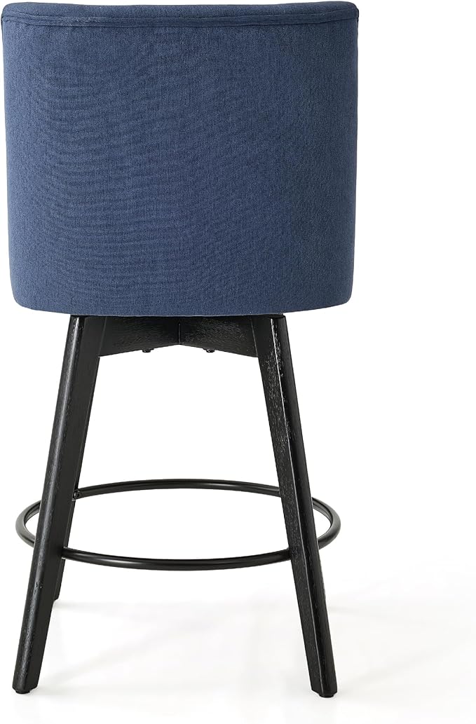 Vipbear Counter Height Bar Stools Set of 3, 26" H Swivel Bar Stools with Backs, Linen Fabric Upholstered Bar Chairs with Solid Wood Legs for Kitchen Island, Dining Room, Home Bar, Deep Blue