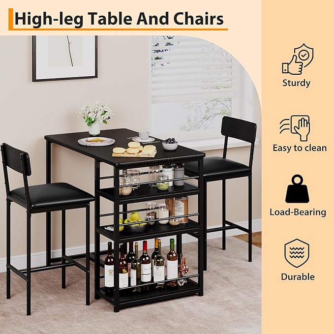 Takywep Bar Stools Set of 2 with Backrest and Footrest, Counter Height Upholstered Barstools with Wide Seat, Faux Leather Bar Chairs for Home Bar, Dining Room and Kitchen Island, Black