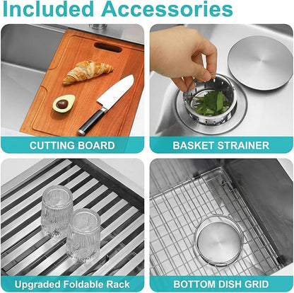 Bar Sink Undermount 16 X 18 inch,16 Gauge Stainless Steel Bar Sink Offset Drain Design,Outdoor Small RV Sinks,Wet Bar Prep Sink with Workstatin (16" X 18")