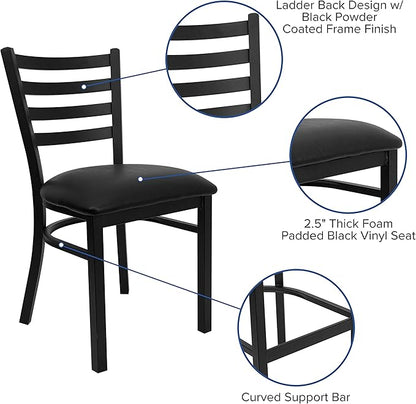 Flash Furniture HERCULES Series Black Ladder Back Metal Restaurant Chair - Black Vinyl Seat